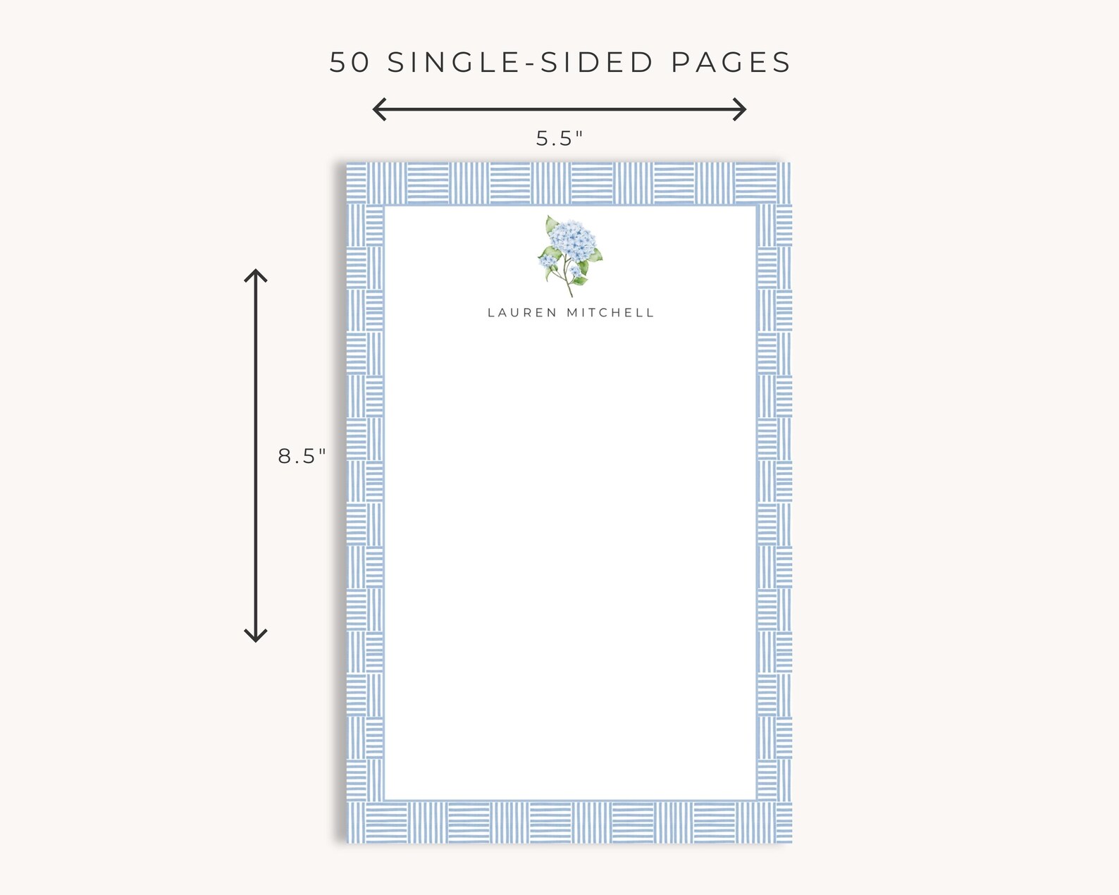 Personalized Hydrangea Notepad, Custom Name Stationery, Floral Desk ...