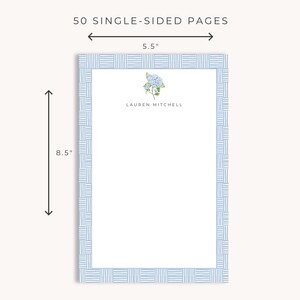 Personalized Hydrangea Notepad, Custom Name Stationery, Floral Desk ...
