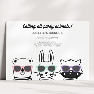 Party Animals Birthday Invitation • Animals Birthday Invitation • Printable and Editable Kids Birthday Invitation • Girl Birthday Invitation