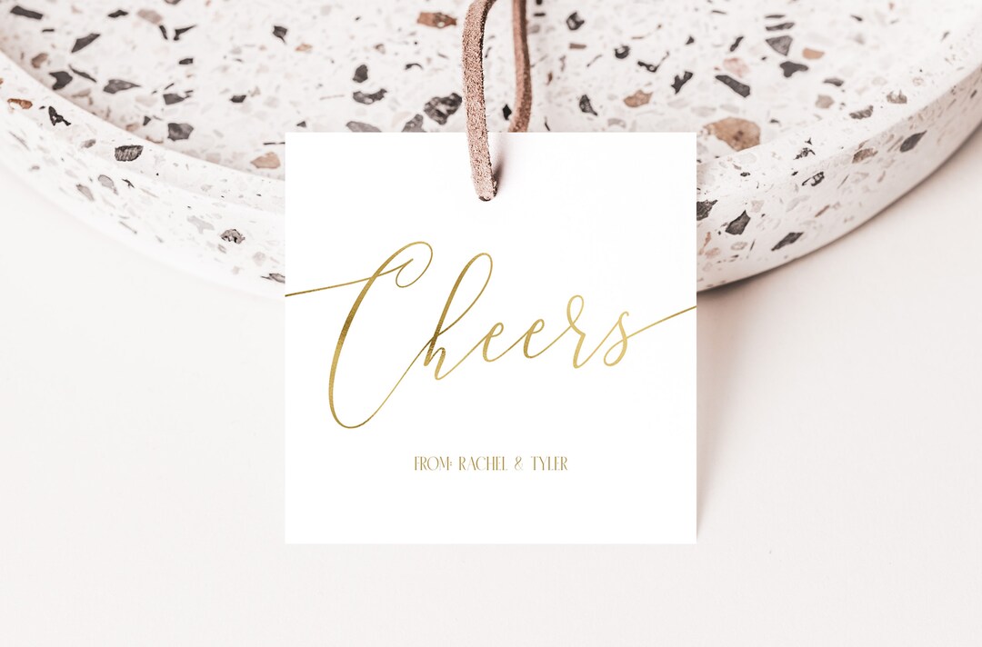Printable Gold and White Cheers Tag Cheers Wedding Favor Tag Cheers ...