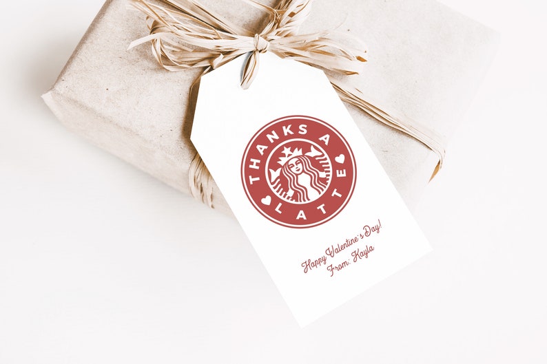 Thanks a Latte Valentine's Day Gift Tag Starbucks Valentine's Day Tag Teacher Valentine's Day Tag Appreciation Valentine's Day Tag image 1