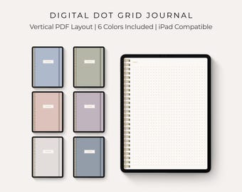 Digital Dot Grid Journal, Vertical iPad Notebook, GoodNotes Notability Compatible, PDF Note Taking Template