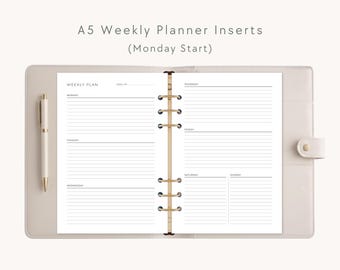Undated A5 Weekly Planner Inserts Printable | Monday Start, 6-Ring