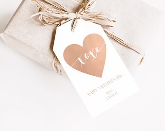 Printable XOXO Gift Tag • Valentine's Day Gift Tag • Rose Gold Heart XOXO Valentine's Day Gift Tag