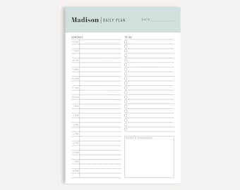 Personalized Daily Planner Notepad, Custom Name Desk Pad, Hourly Schedule To-Do List