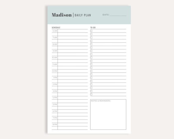 Personalized Daily Planner Notepad, Custom Name Desk Pad, Hourly Schedule To-Do List