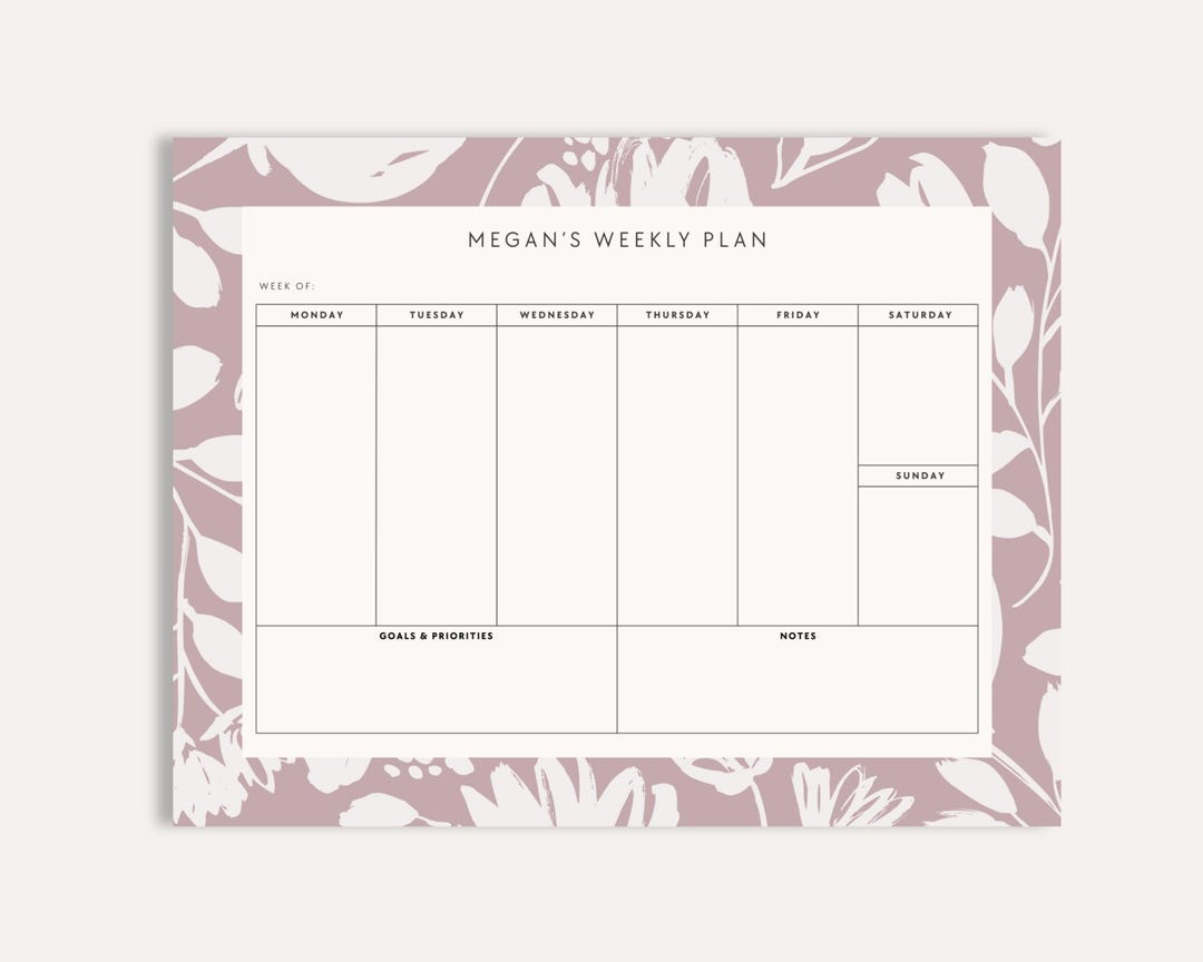 Personalized Weekly Planner Notepad: Custom Floral Stationery, 50-sheet ...
