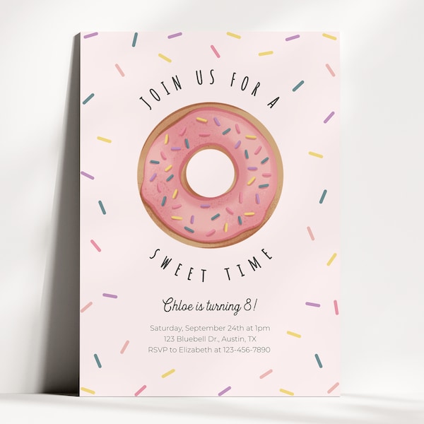Donut Birthday Invitation • Sprinkles Birthday Invitation • Girl Birthday Invitation • Editable and Printable Birthday Invitation