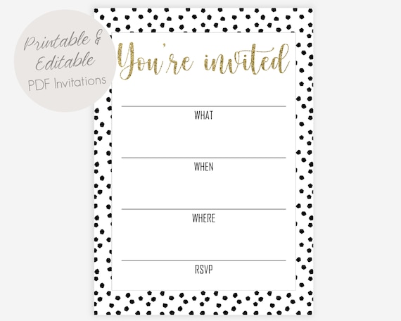 Printable and Editable You're Invited Invitation Fill in the Blank  Invitations Fill-in Invitations for Parties and Special Occasions 