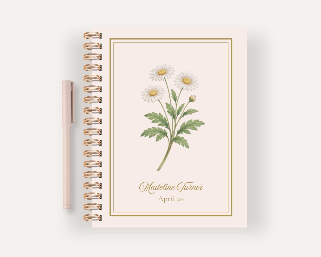 Notebook April Personalized April Birth Flower Notebook, Birthday Gift Daisy Journal ...