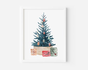 Arbre de Noël avec des cadeaux Art mural imprimable • Art mural de Noël imprimable • Art d'arbre de Noël • Décoration murale de Noël