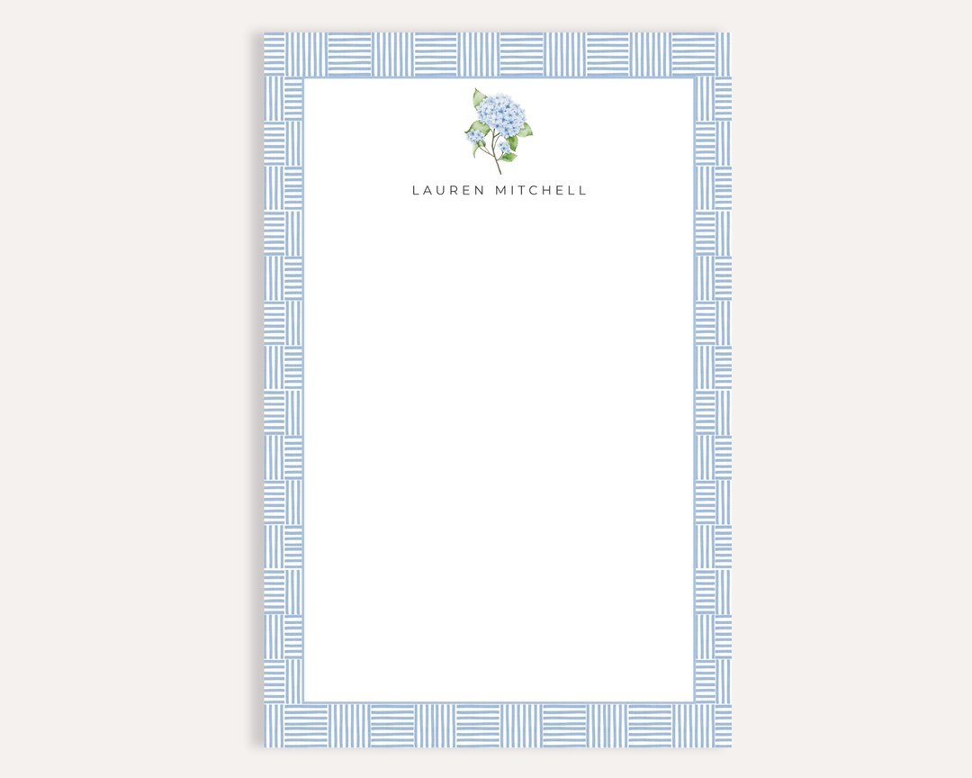 Personalized Hydrangea Notepad, Custom Name Stationery, Floral Desk ...