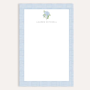 Personalized Hydrangea Notepad, Custom Name Stationery, Floral Desk Writing Pad, Gift for Her