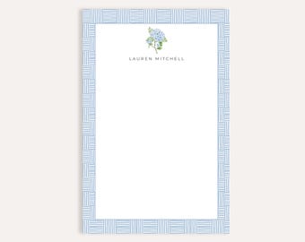 Personalized Hydrangea Notepad, Custom Name Stationery, Floral Desk Writing Pad, Gift for Her