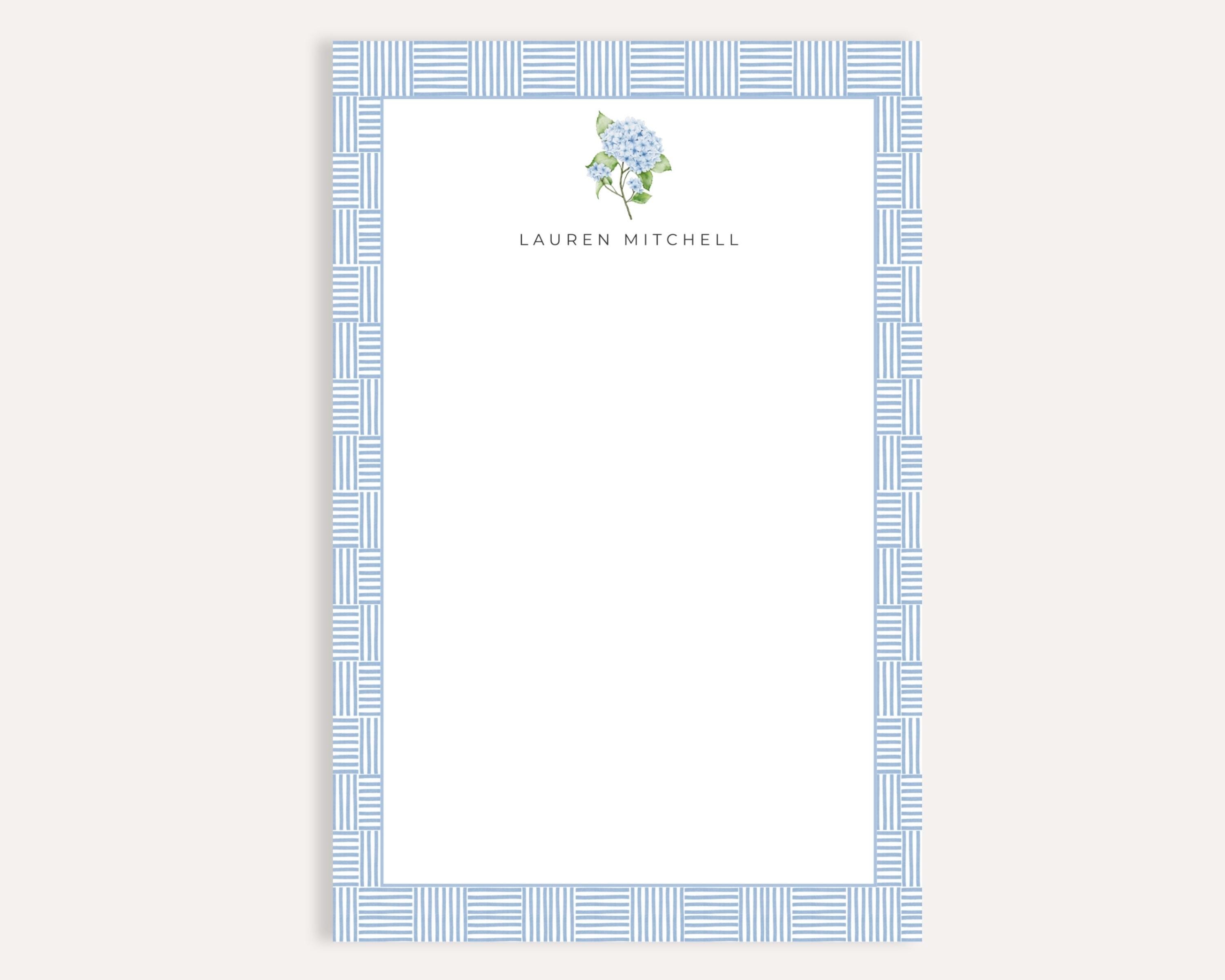 Personalized Hydrangea Notepad, Custom Name Stationery, Floral Desk ...