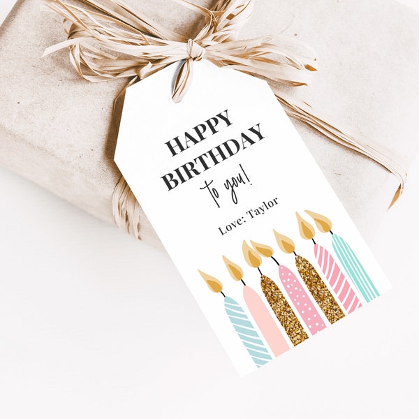 Printable Happy Birthday Gift Tag • Happy Birthday Gift Tag • Birthday Candles Happy Birthday Gift Tag