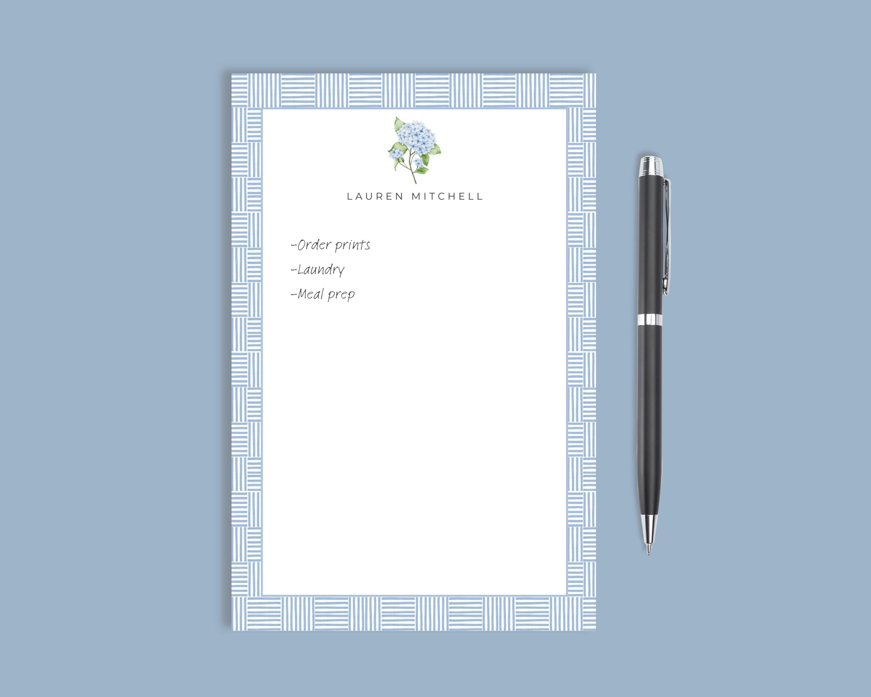 Personalized Hydrangea Notepad, Custom Name Stationery, Floral Desk ...