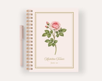 Personalized June Birth Flower Notebook, Birthday Gift Rose Journal, Custom Name Stationery