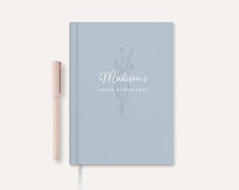Personalized Notebook Journal, Custom Name Gift, Notes Thoughts Book, Minimal Floral Cover, Writing Keepsake