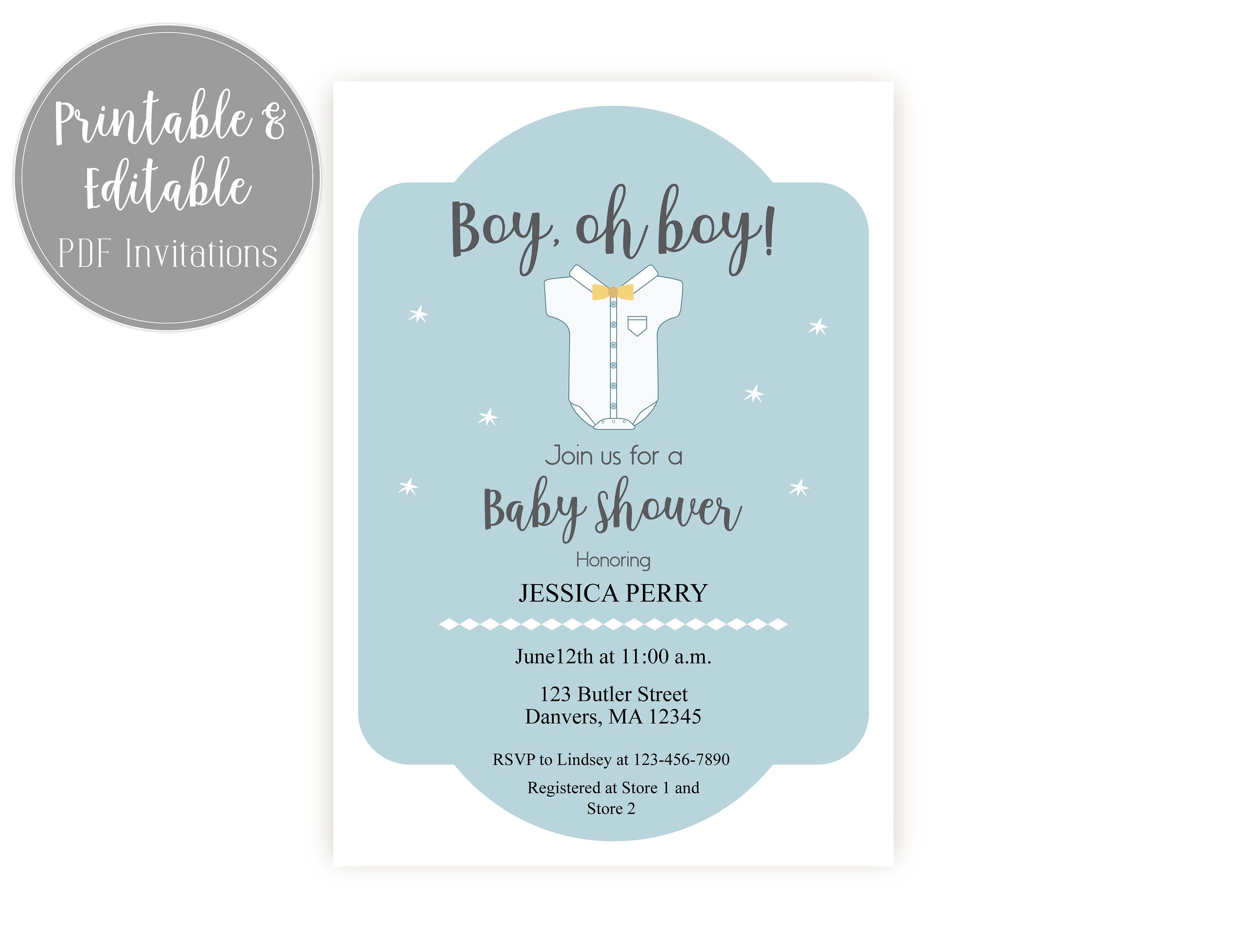 Printable and Editable Boy Oh Boy Baby Shower Invitation PDF Etsy