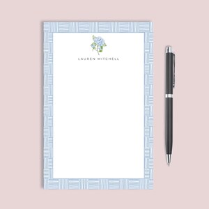 Personalized Hydrangea Notepad, Custom Name Stationery, Floral Desk ...