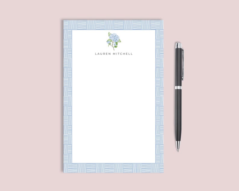 Personalized Hydrangea Notepad, Custom Name Stationery, Floral Desk ...