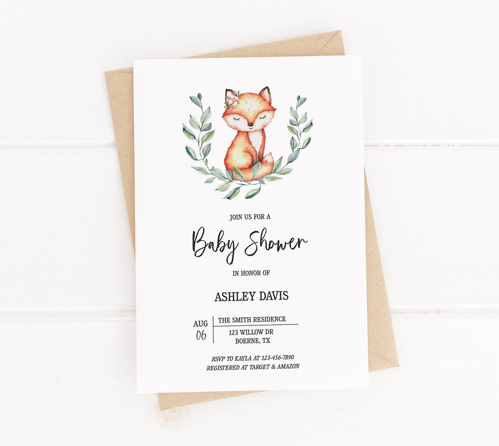 Fox Baby Shower Invitation Girl Baby Shower Invitations - Etsy