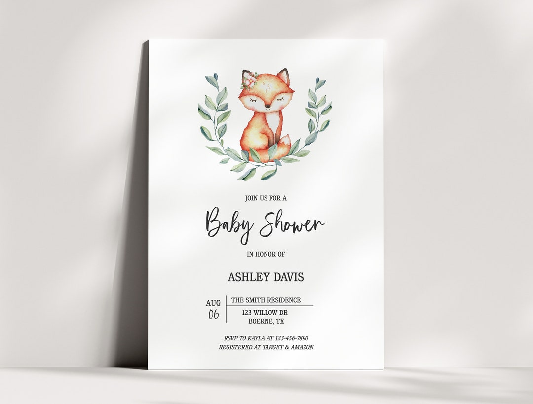 Fox Baby Shower Invitation Girl Baby Shower Invitations Fox Baby Shower ...