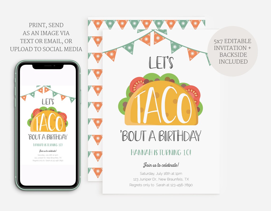 Taco Party Invitation Taco Party Invite Taco Birthday | Etsy