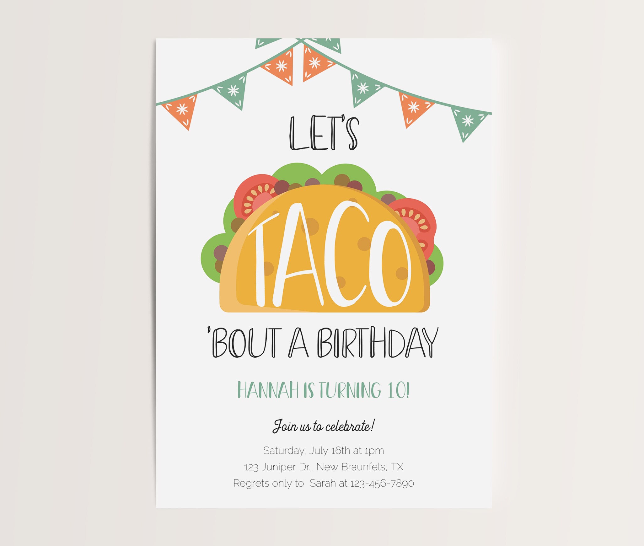 Taco Party Invitation Taco Party Invite Taco Birthday Taco Birthday Party Invitation