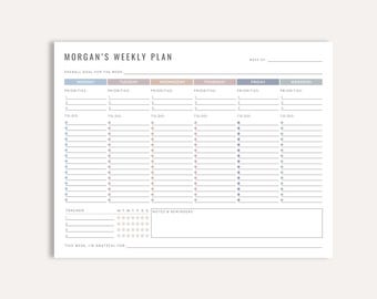 Personalized Weekly Planner Notepad, Custom To-Do List, Desk Organizer Gift