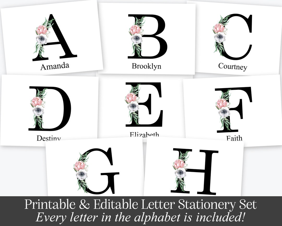 Printable &amp; Editable Floral Letter Stationery Set Personalized ...