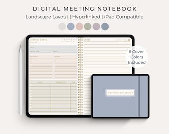 Digitales Meeting Notizbuch, Querformat iPad Template, Interaktiver Index, GoodNotes Notability Kompatibel, Business Notes Organizer