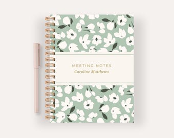 Personalized Floral Meeting Notebook, Work Planner, Office Notes Book, Professional Journal, Gift For Her