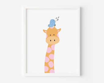 Printable Kids Room Wall Art • Giraffe and Bird Wall Art • Kids Room Decor • Nursery Decor • Nursery Wall Art