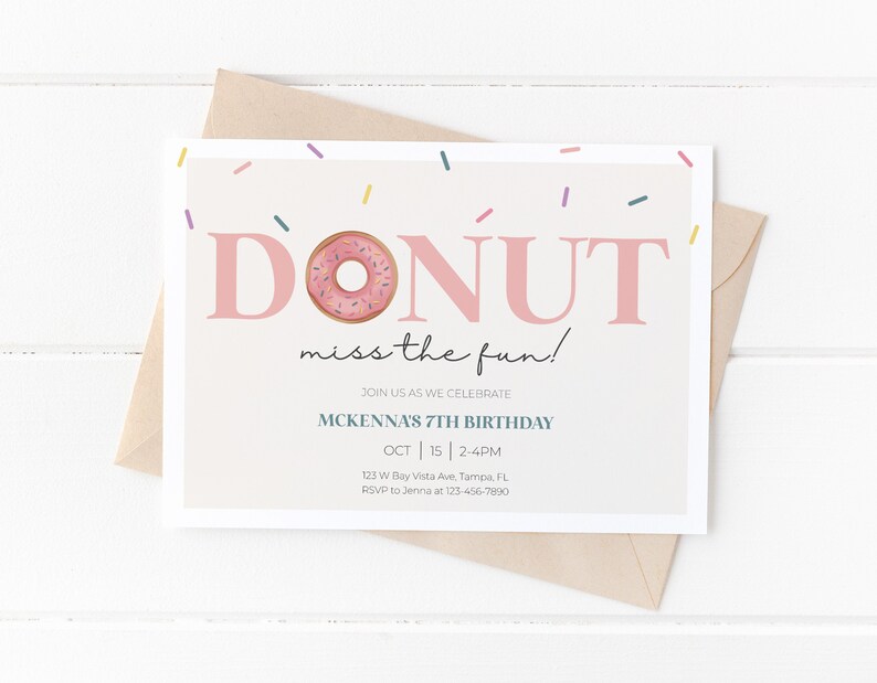 Donut Birthday Invitation Donut Invitation Girl Birthday Invitation Modern Donut Birthday Invitation