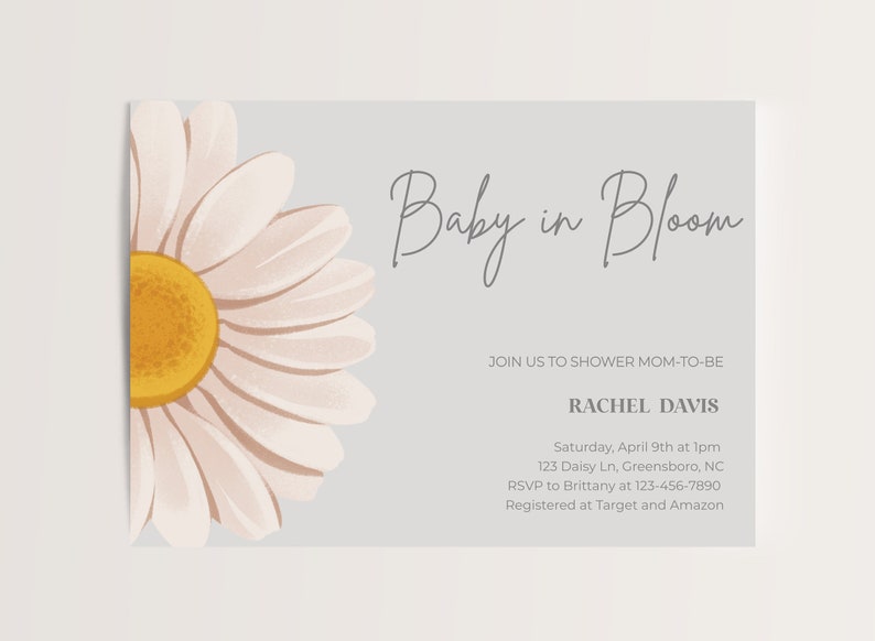 Daisy Baby Shower Invitation Baby in Bloom Baby Shower Invitation Gender Neutral Baby Shower Invitations Daisy Baby Shower