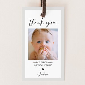 Etiquetas de regalo de cumpleaños con foto • Etiquetas de agradecimiento de cumpleaños • Etiquetas de regalo de agradecimiento de cumpleaños para niños • Etiquetas de agradecimiento de foto moderna • Recuerdos de fotos