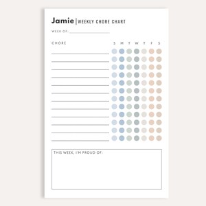 Personalized Weekly Chore Chart Notepad, Kids Responsibility Helper, Custom Tracker Pad