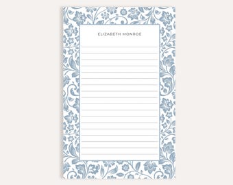 Personalized Blue Floral Notepad: Custom Stationery Gift, 50 Sheets