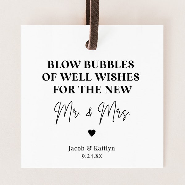 Blow Bubbles of Well Wishes for the New Mr. And Mrs. Tag • Wedding Favor Tags • Wedding Exit Favor Tags • Wedding Bubbles Send Off Tag