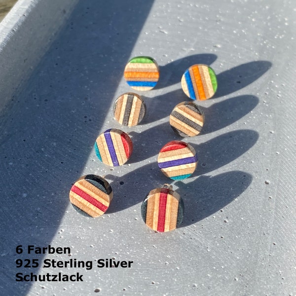 Ohrringe aus recycelten Skateboards und 925 Stearling Silver | Skateboard Recycling | Holz Ohrstecker | Upcycling Schmuck Geschenkidee