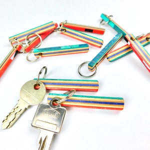 Skateboard keychain - keychain made from recycled skateboards - narrow and particularly bright colors - handmade upcycling