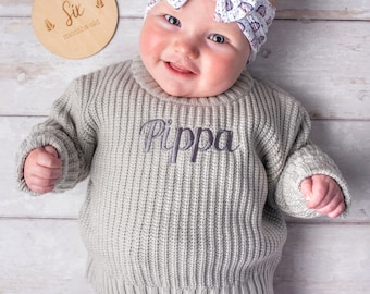 Personalised Chunky Baby Jumper Baby Gift | Neutral Baby Clothes | Embroidered Personalized Baby Jumper