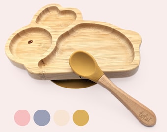 Bamboo Baby Suction Plate Set + Spoon (Rabbit) Boxed | Newborn Baby Gift | Weaning Gift | Child Gift | Baby Shower Gift