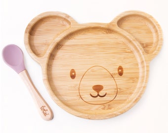 Suction Plate + Spoon Set | Luxury Bamboo Baby Tableware Weaning Gift