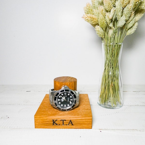 Personalised Solid Oak Watch Stand Display Gift Present Dad Grandad Valentine’s  Wedding Name Father’s Day single him her coordinates 18th