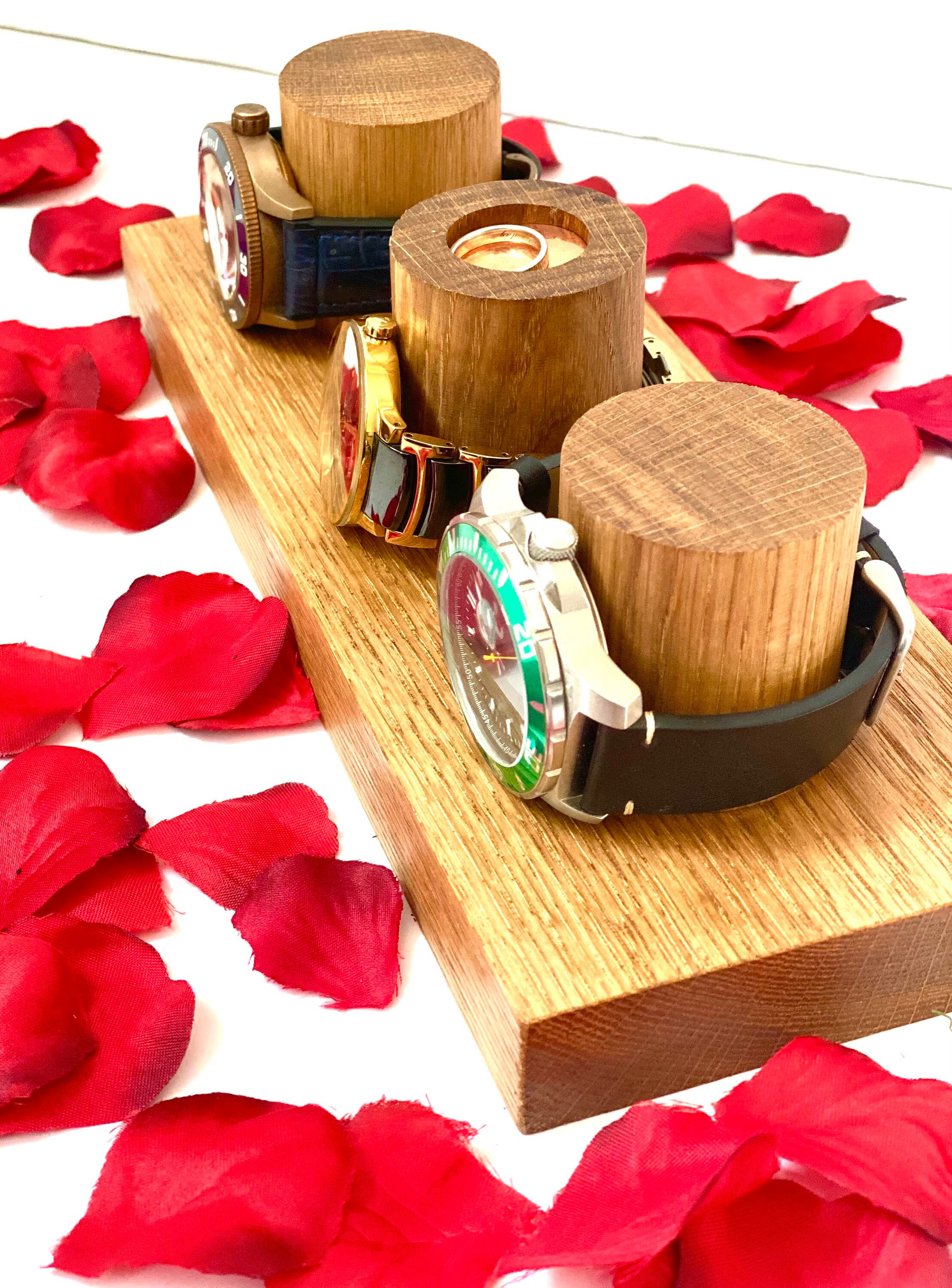 Handmade Personalised Solid Oak Copper Triple Watch And Ring Etsy