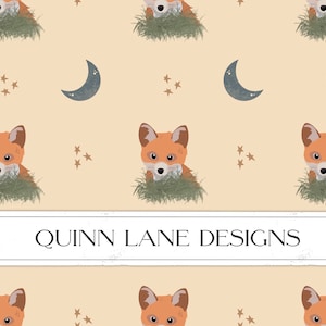Fox in het oppervlaktepatroon van het maanlicht, fox naadloos patroon, fox fabric design, digitaal downloadbestand, nachtdieren, behangontwerp
