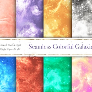 Seamless Galaxy Digital Paper, Colorful Galaxy Pattern, Printable Scrapbook Paper, 12x12, Commercial Use, Night Sky Background